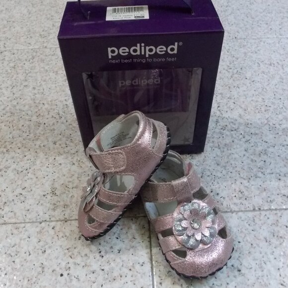 NWB PEDIPED Infant sandal soft soled leather 1739 EMME PINK summer flower - Picture 3 of 6